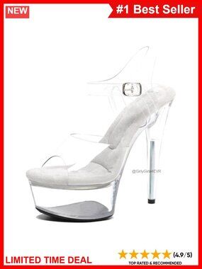 Women's 6in Clear Platform Stiletto Heeled Sandals Ankle Strap Exotic Pole